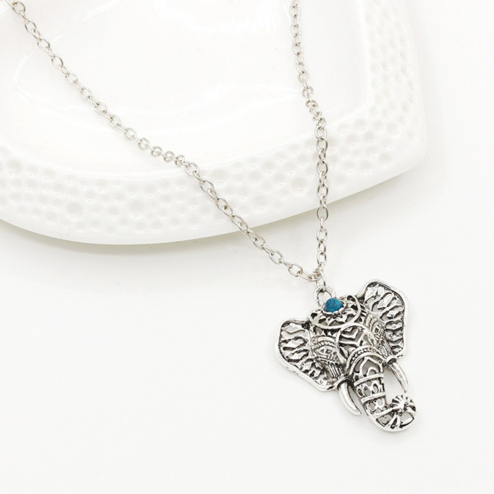 New Elephant Necklace Turquoise Silver Tone - Picture 2 of 4